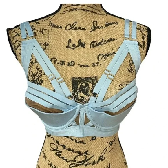 Honey Birdette Linda C Light Blue Mesh Bra Size 32G Bondage